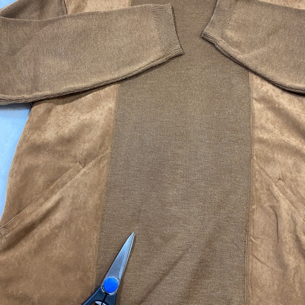 Pronti Mock Neck Sweater Faux Suede Accents Knit Pullover Brown Boho Mens XL - Picture 3 of 11